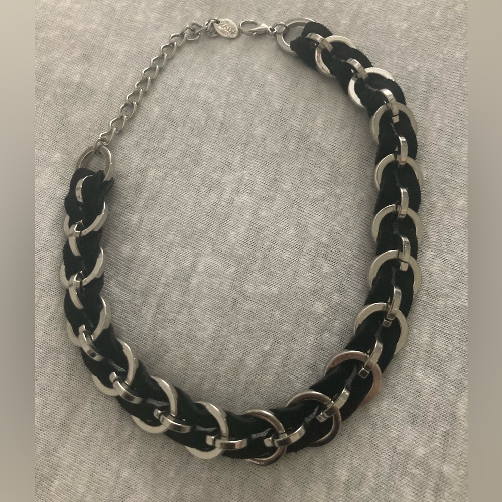 ZARA Silver Chain Choker with Black Suede Cord